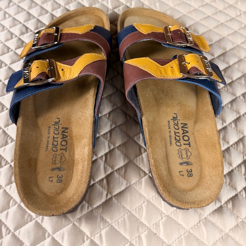 Naot San Diego Slide Sandals in Brown, Mustard, and Navy, Size 7/38 EU, NWB - Picture 9 of 14